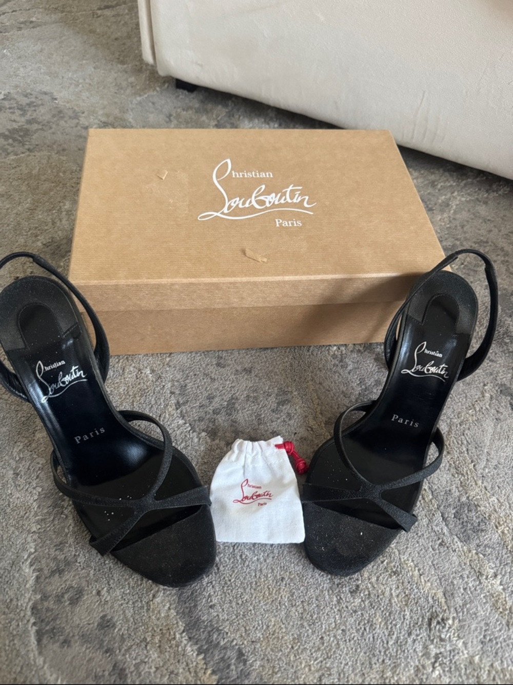Christian Louboutin Black Strappy Slingback Heels Emilie 100mm